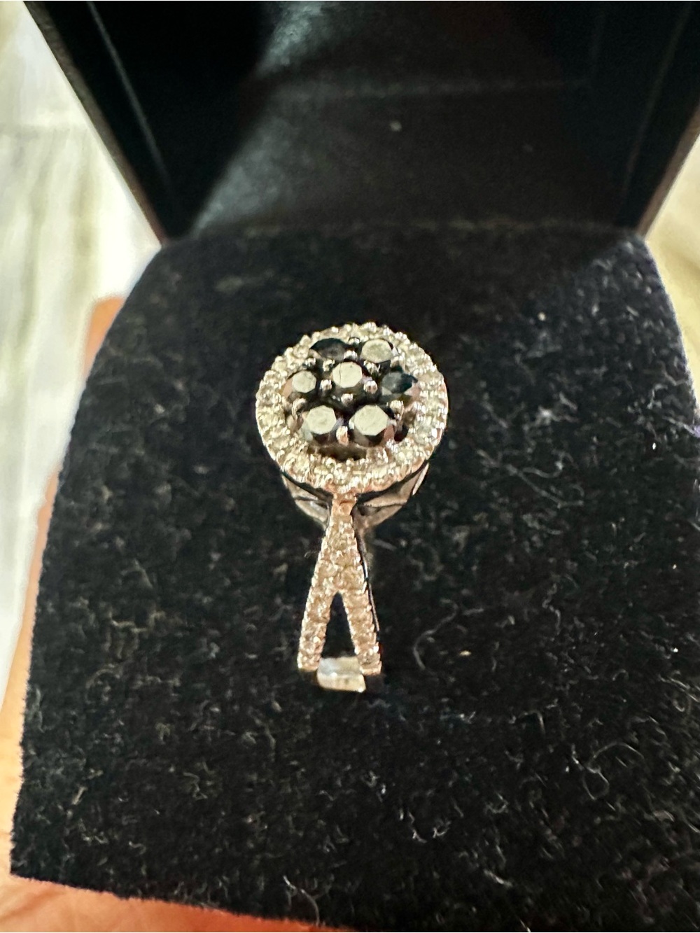Women’s Black and White Diamond Halo Ring